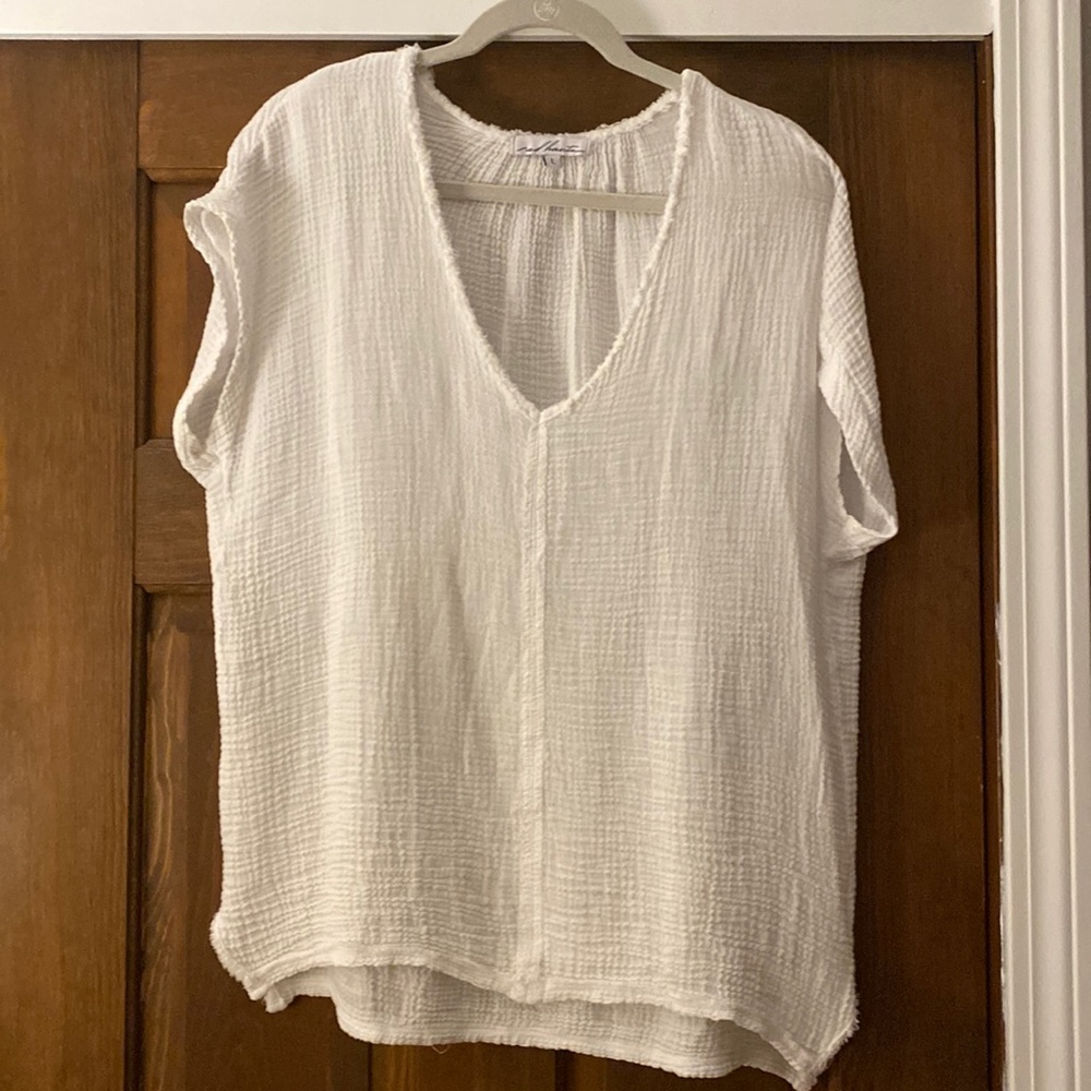 Red Haute White Gauze Short Sleeve Top Large